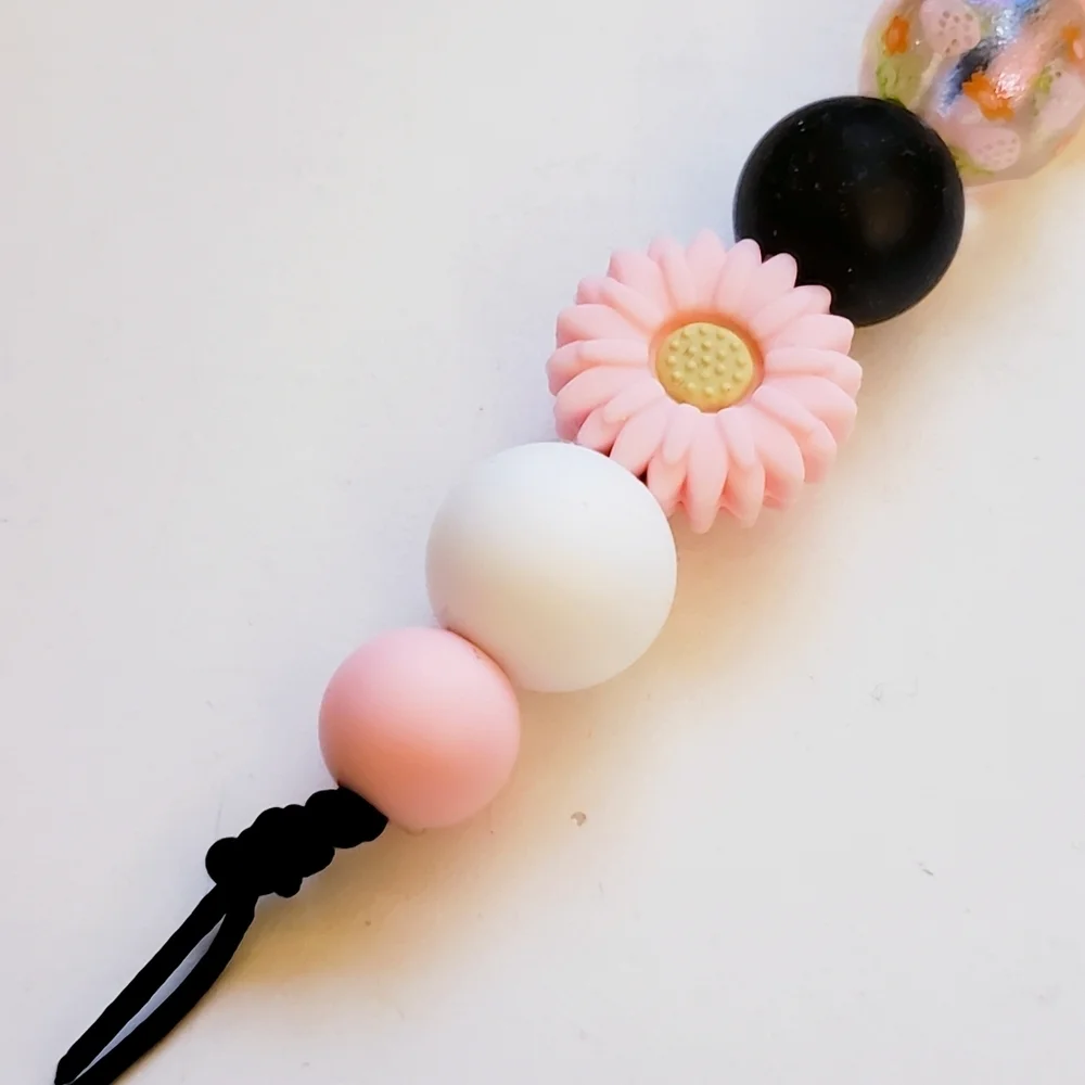 Handmade Kawaii Black Pink White Strawberry Flower Hello Kitty Keychain